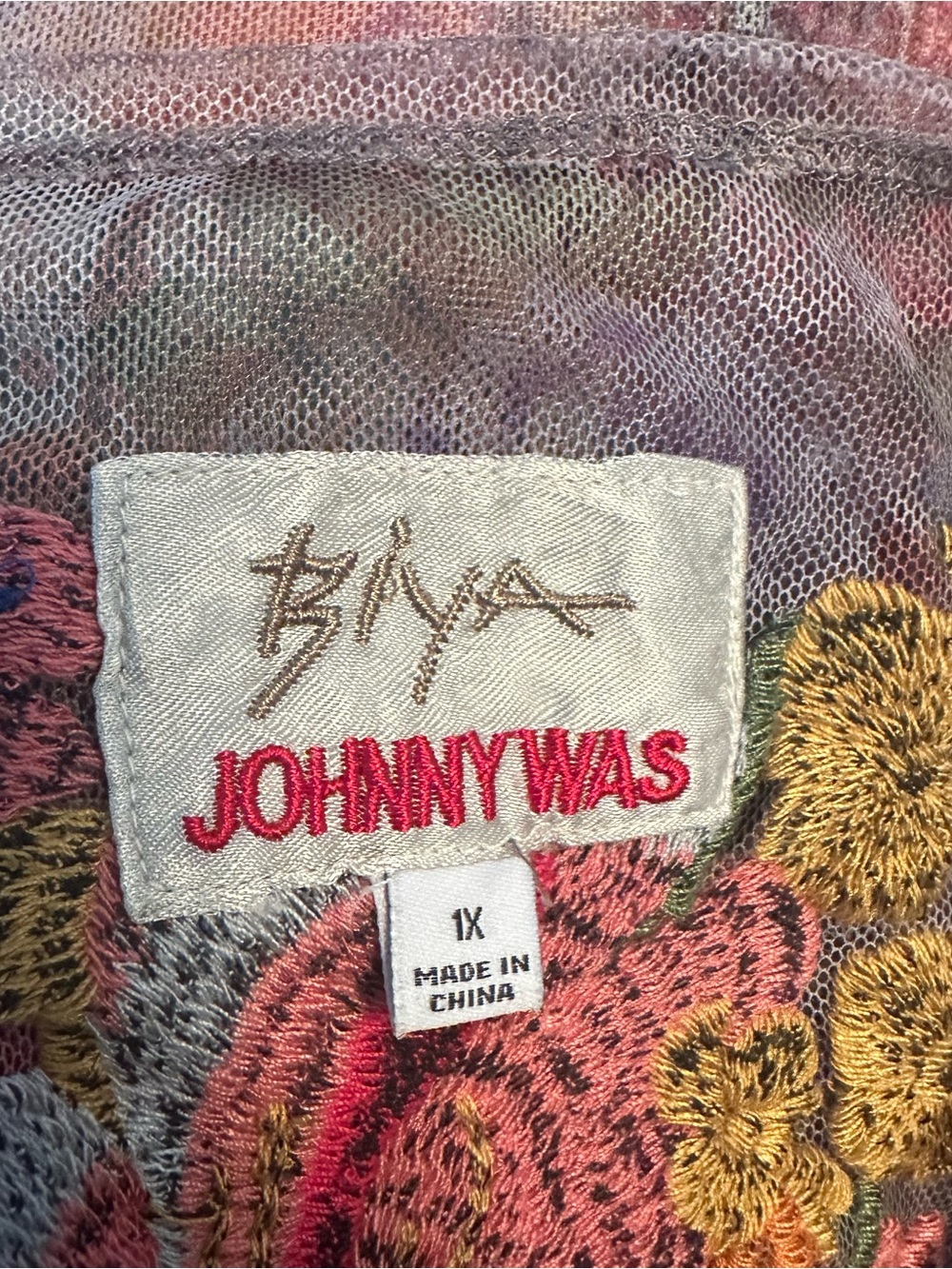 Johnny Was Taupe Maxi Dress with Multicolor Floral Embroidery 1X - Picture 6 of 8